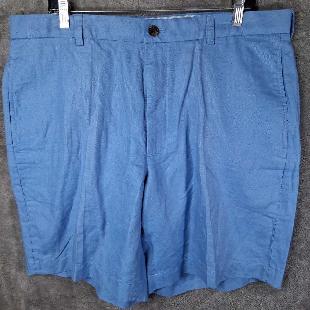 Brooks‎ Brothers Baird McNutt Irish Linen Flat Front Shorts Size 38 Blue Preppy